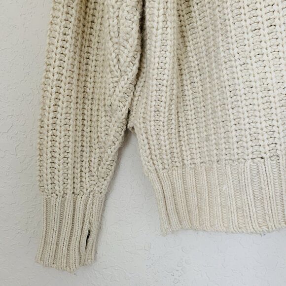 Aerie Offline Sweater Women M Cream Oversize Chunky Knit Thumb Holes Cozy Preppy - Picture 3 of 13